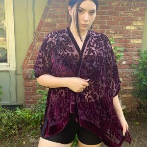 Maroon velvet burnout kimono cover up